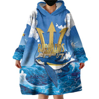 Barbados Independence Day Wearable Blanket Hoodie Gold Trident and Flying Fish - Wonder Print Shop