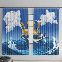 Barbados Independence Day Window Curtain Gold Trident and Flying Fish - Wonder Print Shop