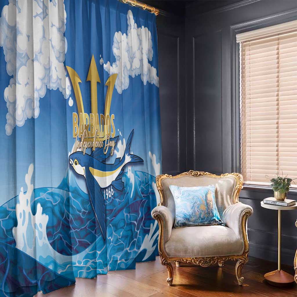 Barbados Independence Day Window Curtain Gold Trident and Flying Fish - Wonder Print Shop