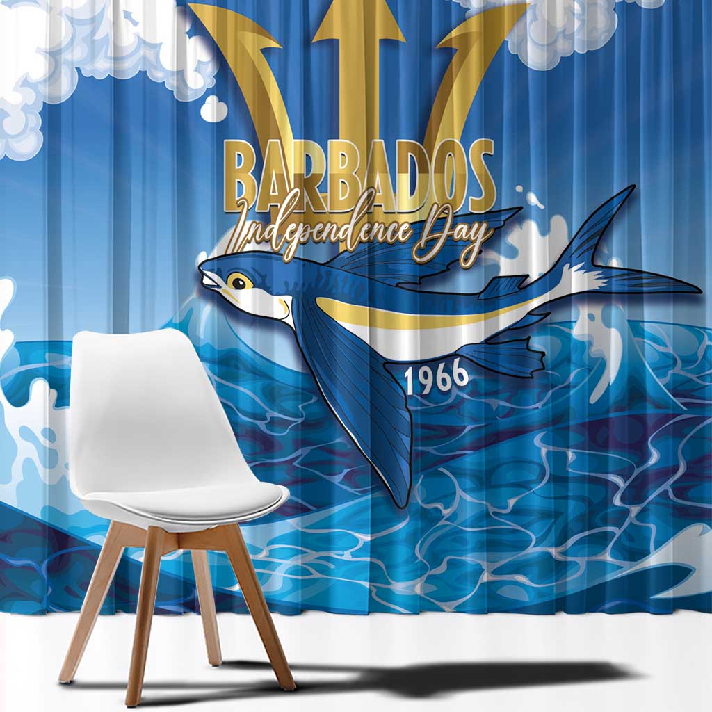 Barbados Independence Day Window Curtain Gold Trident and Flying Fish - Wonder Print Shop