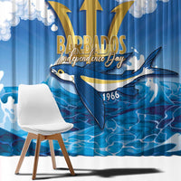 Barbados Independence Day Window Curtain Gold Trident and Flying Fish - Wonder Print Shop
