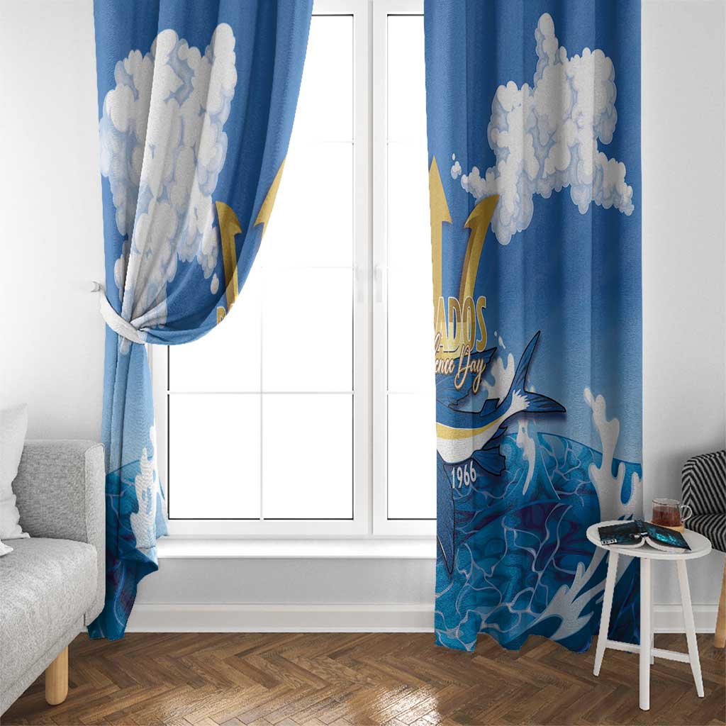 Barbados Independence Day Window Curtain Gold Trident and Flying Fish - Wonder Print Shop