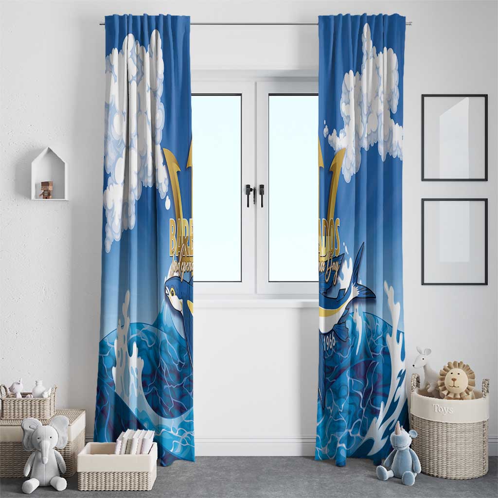Barbados Independence Day Window Curtain Gold Trident and Flying Fish - Wonder Print Shop