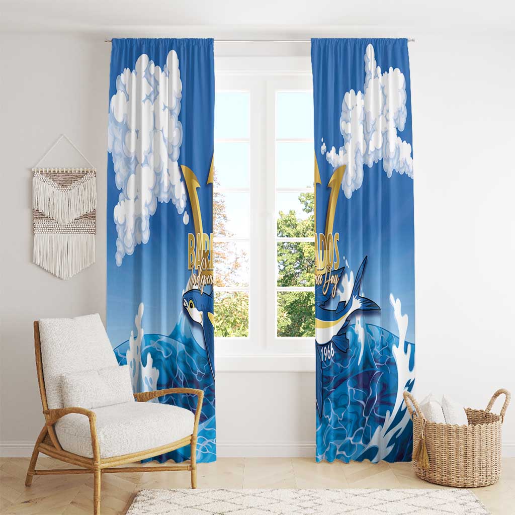 Barbados Independence Day Window Curtain Gold Trident and Flying Fish - Wonder Print Shop