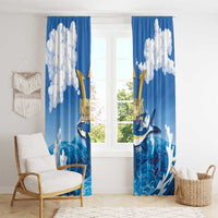 Barbados Independence Day Window Curtain Gold Trident and Flying Fish - Wonder Print Shop