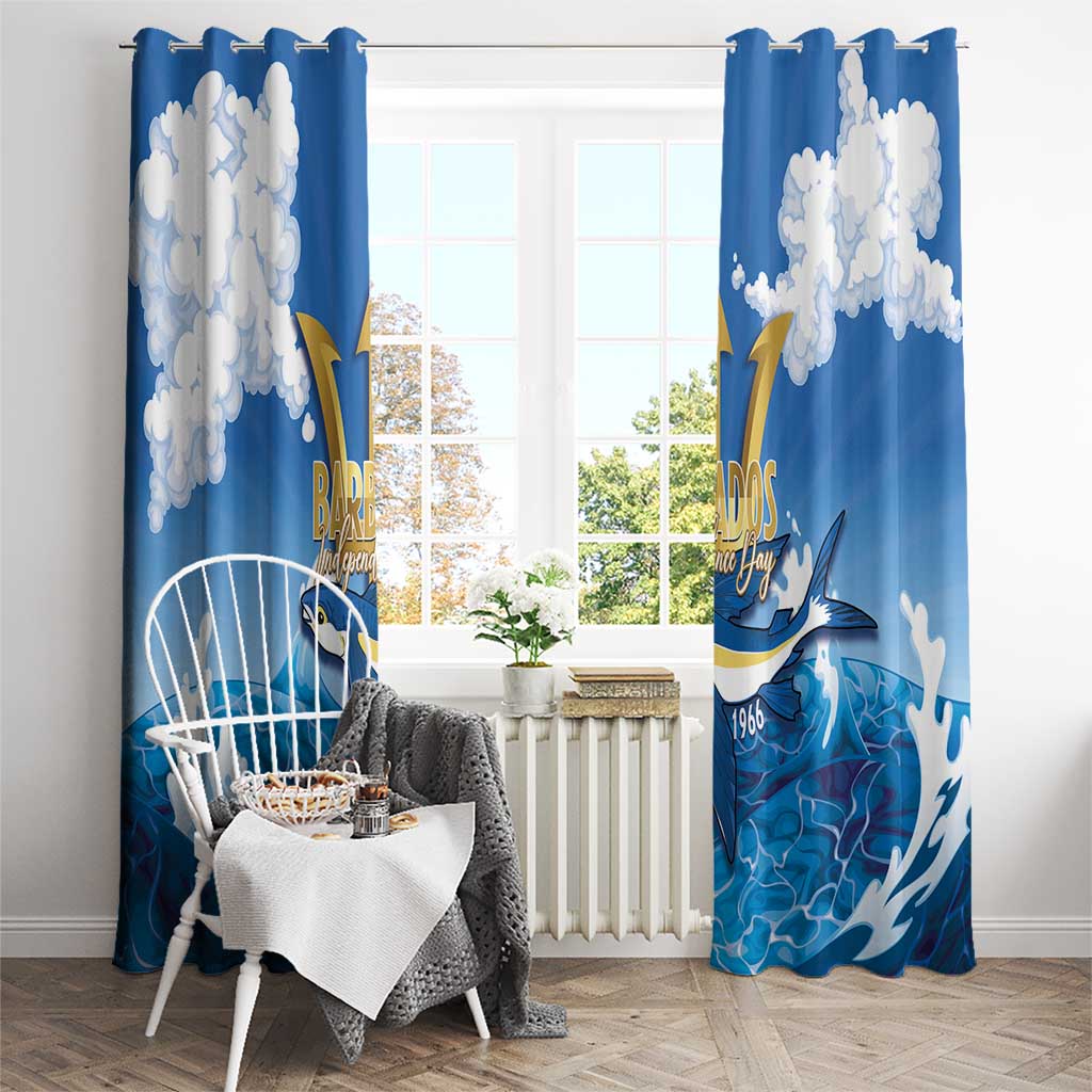 Barbados Independence Day Window Curtain Gold Trident and Flying Fish - Wonder Print Shop