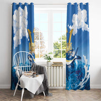Barbados Independence Day Window Curtain Gold Trident and Flying Fish - Wonder Print Shop