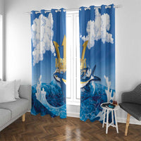 Barbados Independence Day Window Curtain Gold Trident and Flying Fish - Wonder Print Shop