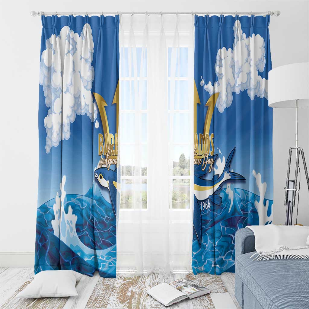 Barbados Independence Day Window Curtain Gold Trident and Flying Fish - Wonder Print Shop