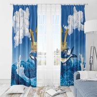 Barbados Independence Day Window Curtain Gold Trident and Flying Fish - Wonder Print Shop