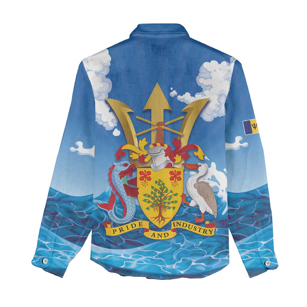 Barbados Independence Day Women Casual Shirt Gold Trident and Flying Fish - Wonder Print Shop