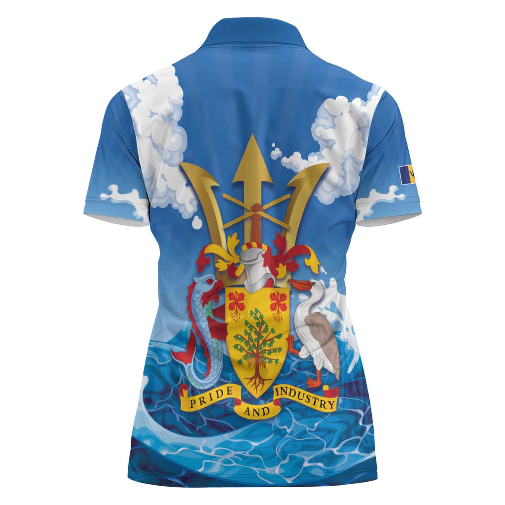 Barbados Independence Day Women Polo Shirt Gold Trident and Flying Fish - Wonder Print Shop