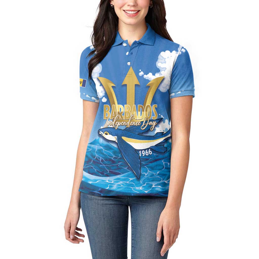 Barbados Independence Day Women Polo Shirt Gold Trident and Flying Fish - Wonder Print Shop