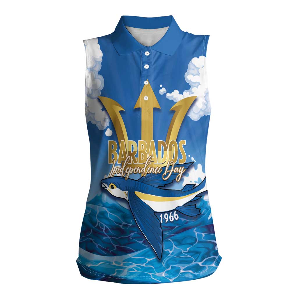 Barbados Independence Day Women Sleeveless Polo Shirt Gold Trident and Flying Fish - Wonder Print Shop