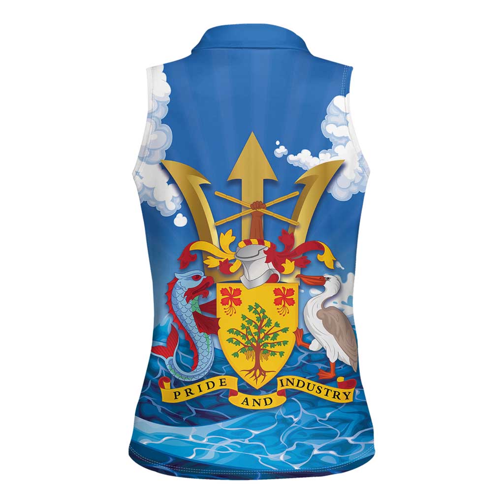 Barbados Independence Day Women Sleeveless Polo Shirt Gold Trident and Flying Fish - Wonder Print Shop