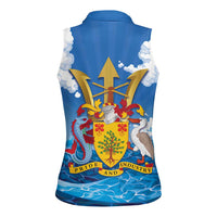 Barbados Independence Day Women Sleeveless Polo Shirt Gold Trident and Flying Fish - Wonder Print Shop