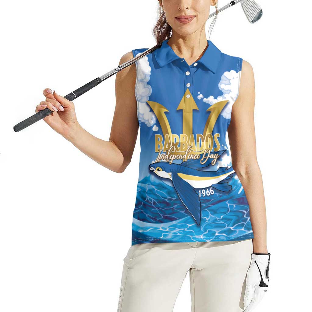 Barbados Independence Day Women Sleeveless Polo Shirt Gold Trident and Flying Fish - Wonder Print Shop
