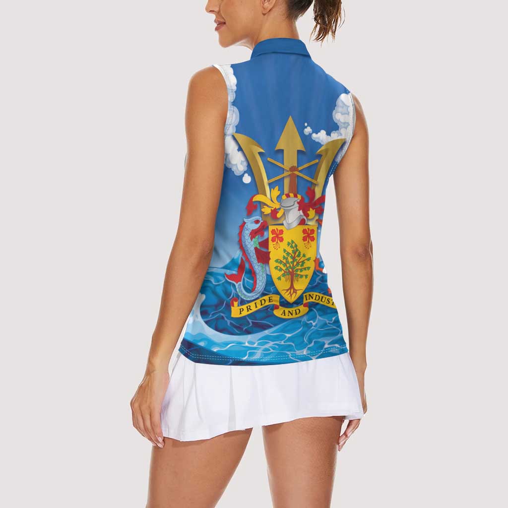 Barbados Independence Day Women Sleeveless Polo Shirt Gold Trident and Flying Fish - Wonder Print Shop