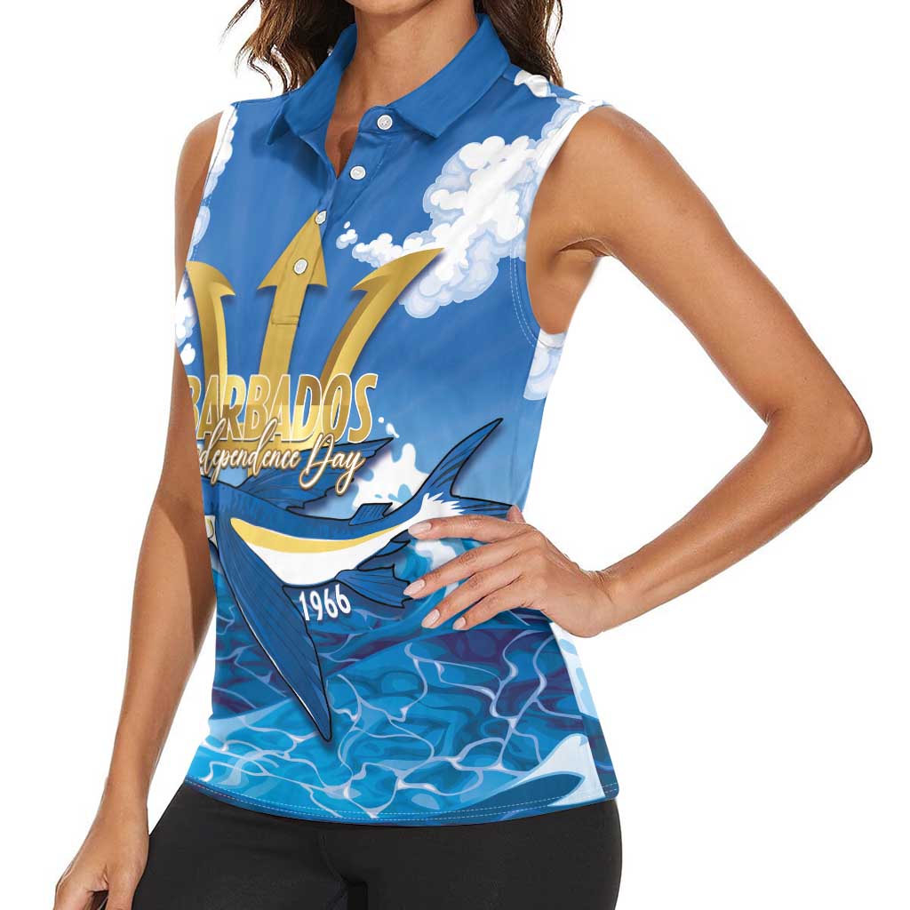 Barbados Independence Day Women Sleeveless Polo Shirt Gold Trident and Flying Fish - Wonder Print Shop