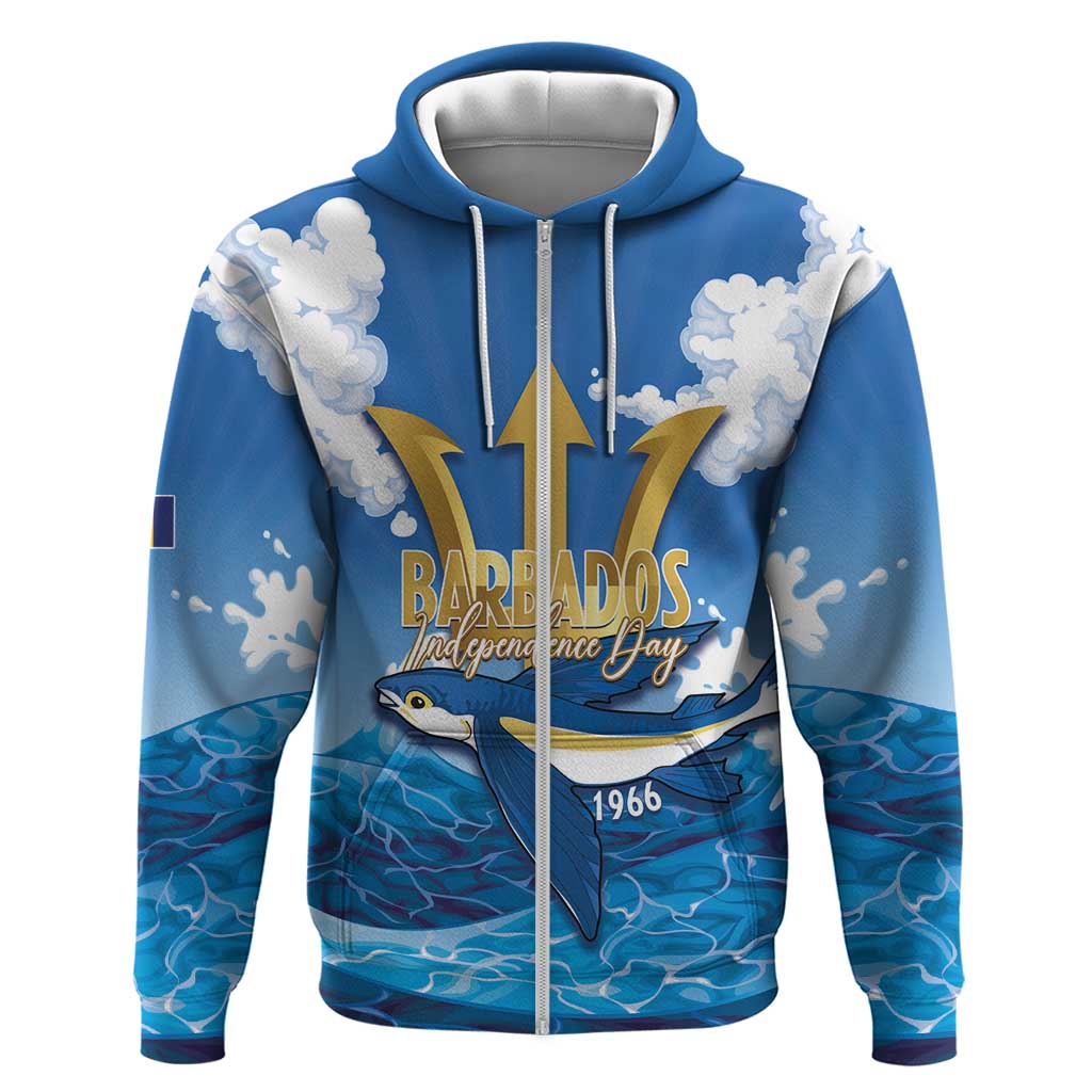 Barbados Independence Day Zip Hoodie Gold Trident and Flying Fish - Wonder Print Shop