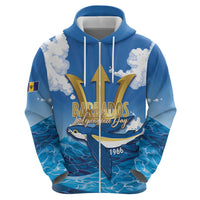 Barbados Independence Day Zip Hoodie Gold Trident and Flying Fish - Wonder Print Shop