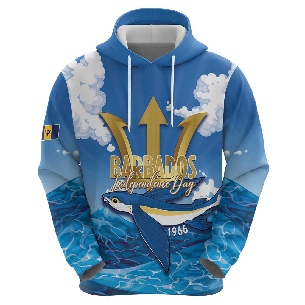 Barbados Independence Day Zip Hoodie Gold Trident and Flying Fish - Wonder Print Shop