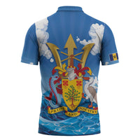 Barbados Independence Day Zipper Polo Shirt Gold Trident and Flying Fish - Wonder Print Shop