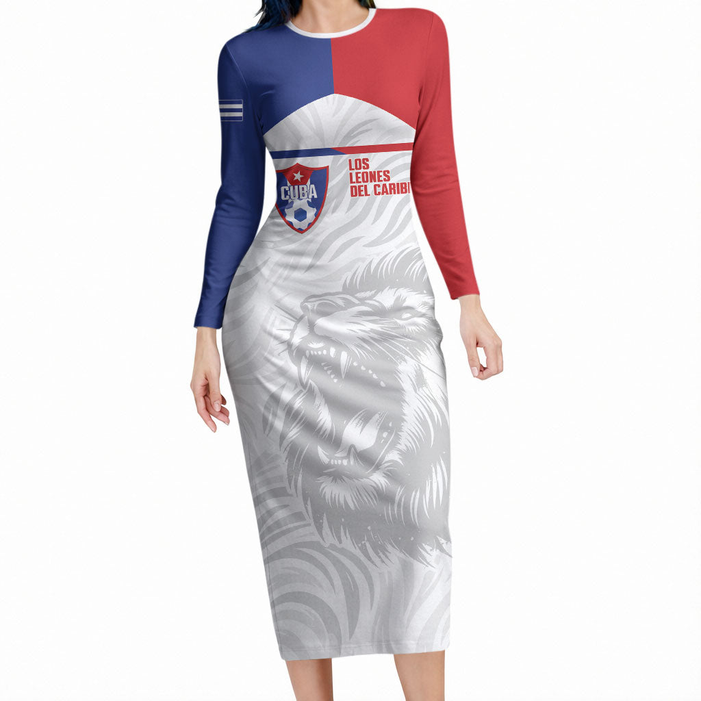 Cuba Football 2026 Custom Long Sleeve Bodycon Dress Vamos Los Leones del Caribe