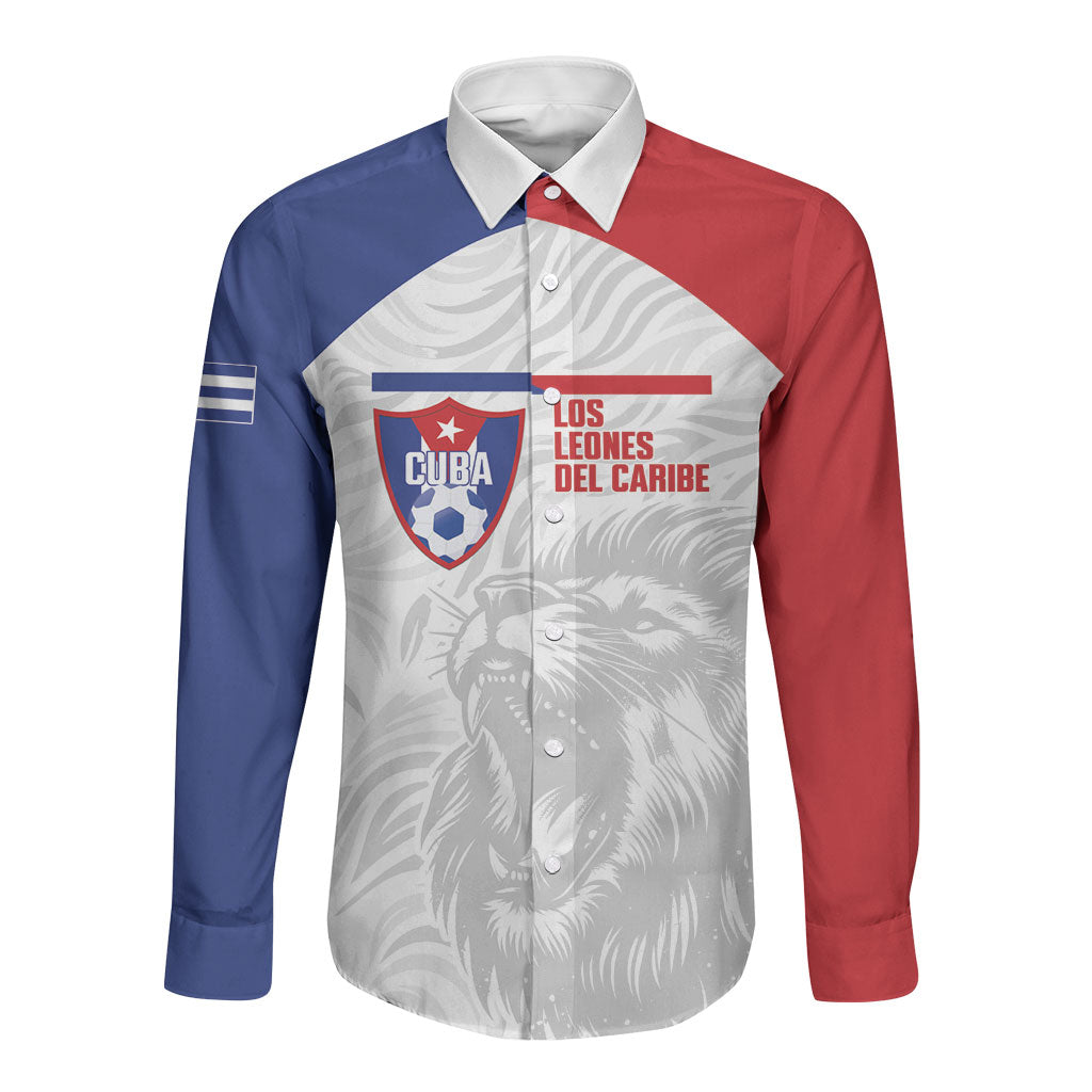 Cuba Football 2026 Custom Long Sleeve Button Shirt Vamos Los Leones del Caribe