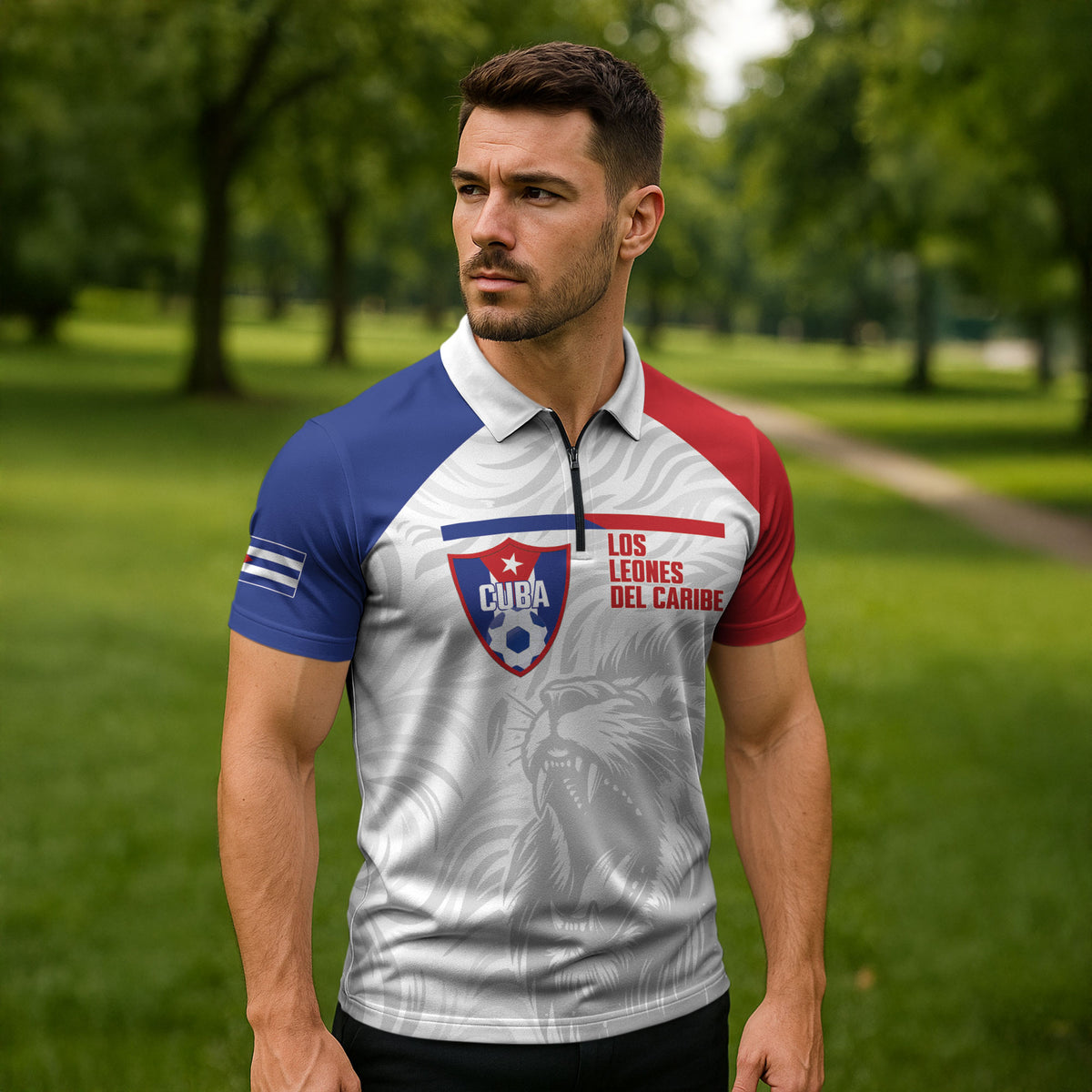 Cuba Football 2026 Custom Zipper Polo Shirt Vamos Los Leones del Caribe