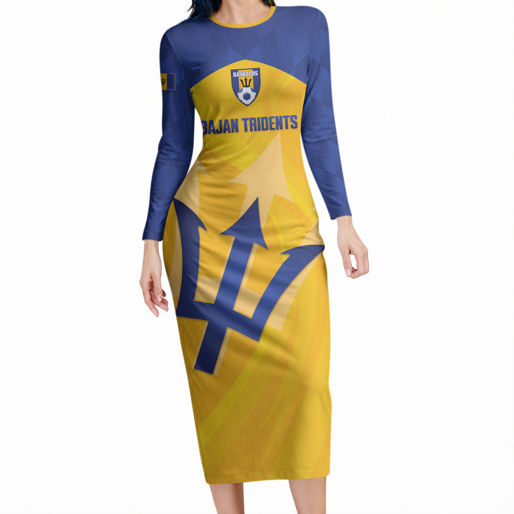 Barbados Football 2026 Custom Long Sleeve Bodycon Dress Go Bajan Tridents