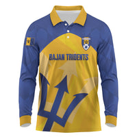 Barbados Football 2026 Custom Long Sleeve Polo Shirt Go Bajan Tridents