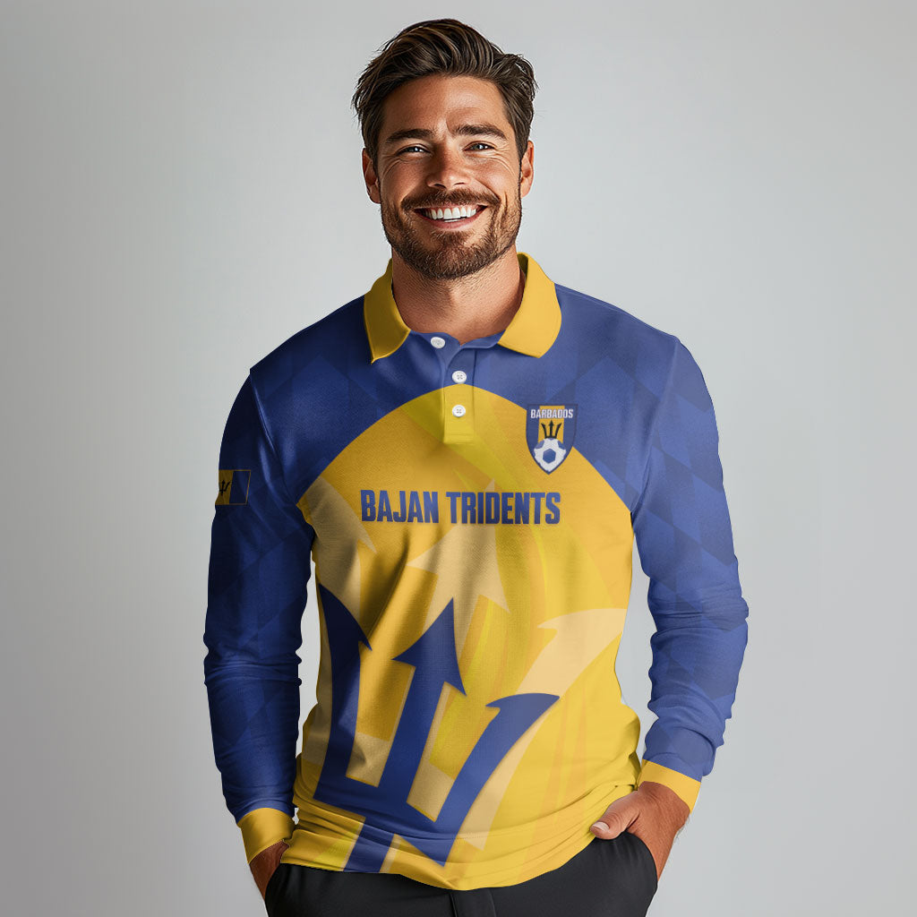Barbados Football 2026 Custom Long Sleeve Polo Shirt Go Bajan Tridents