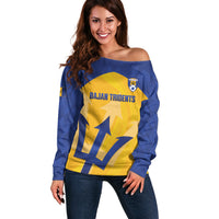 Barbados Football 2026 Custom Off Shoulder Sweater Go Bajan Tridents