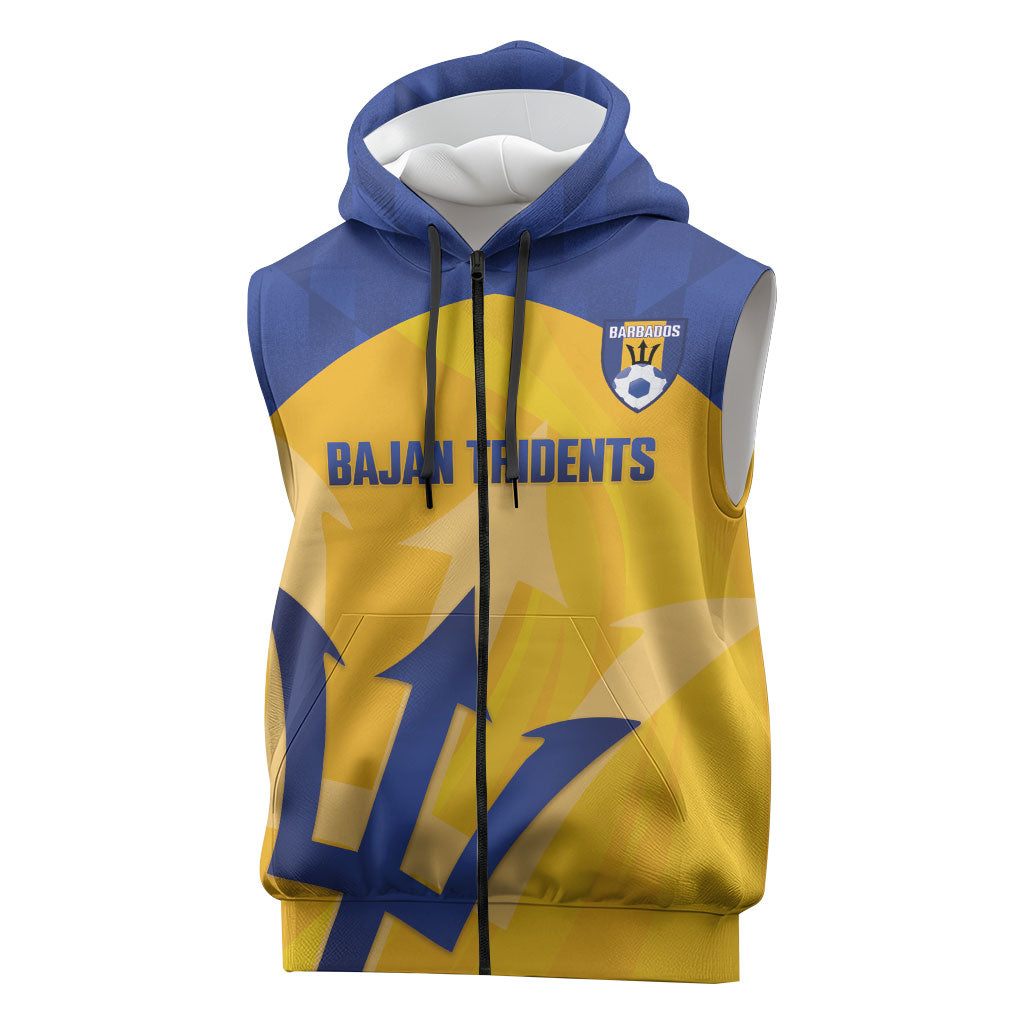 Barbados Football 2026 Custom Sleeveless Zip Hoodie Go Bajan Tridents
