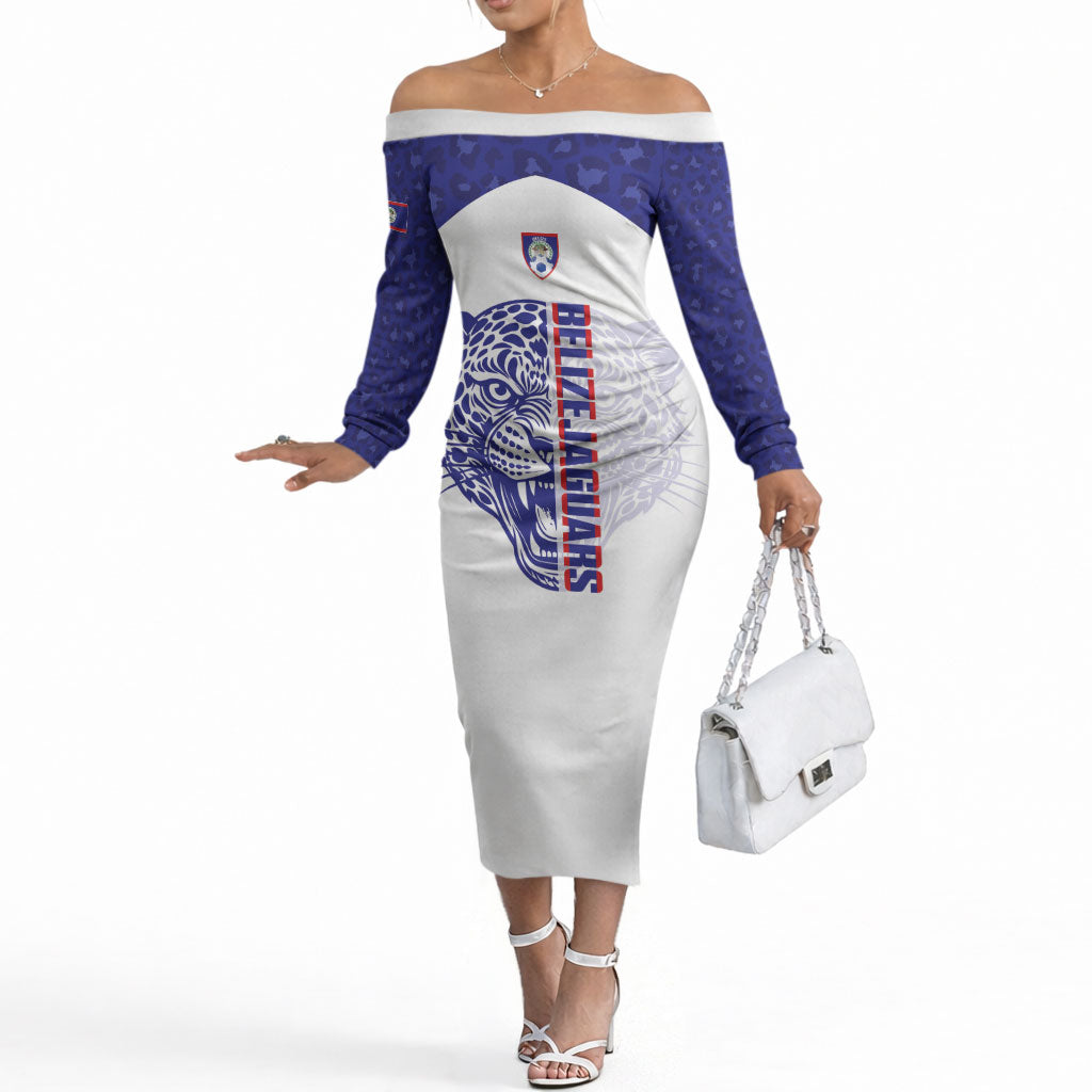 Belize Football 2026 Custom Off The Shoulder Long Sleeve Dress Go Jaguars