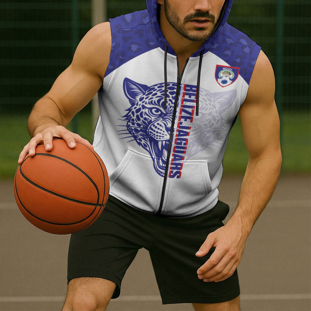 Belize Football 2026 Custom Sleeveless Zip Hoodie Go Jaguars