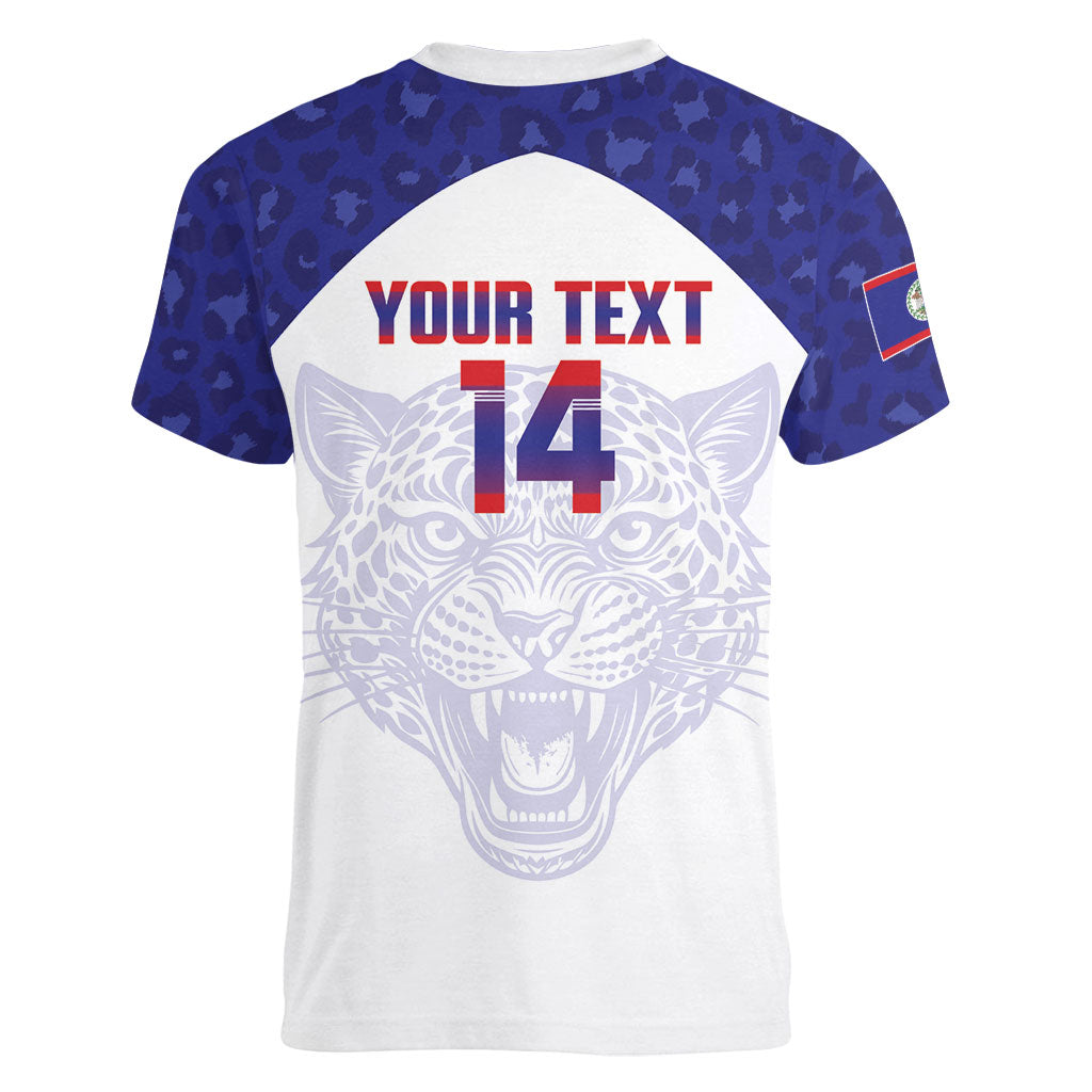 Belize Football 2026 Custom Women V-Neck T-Shirt Go Jaguars