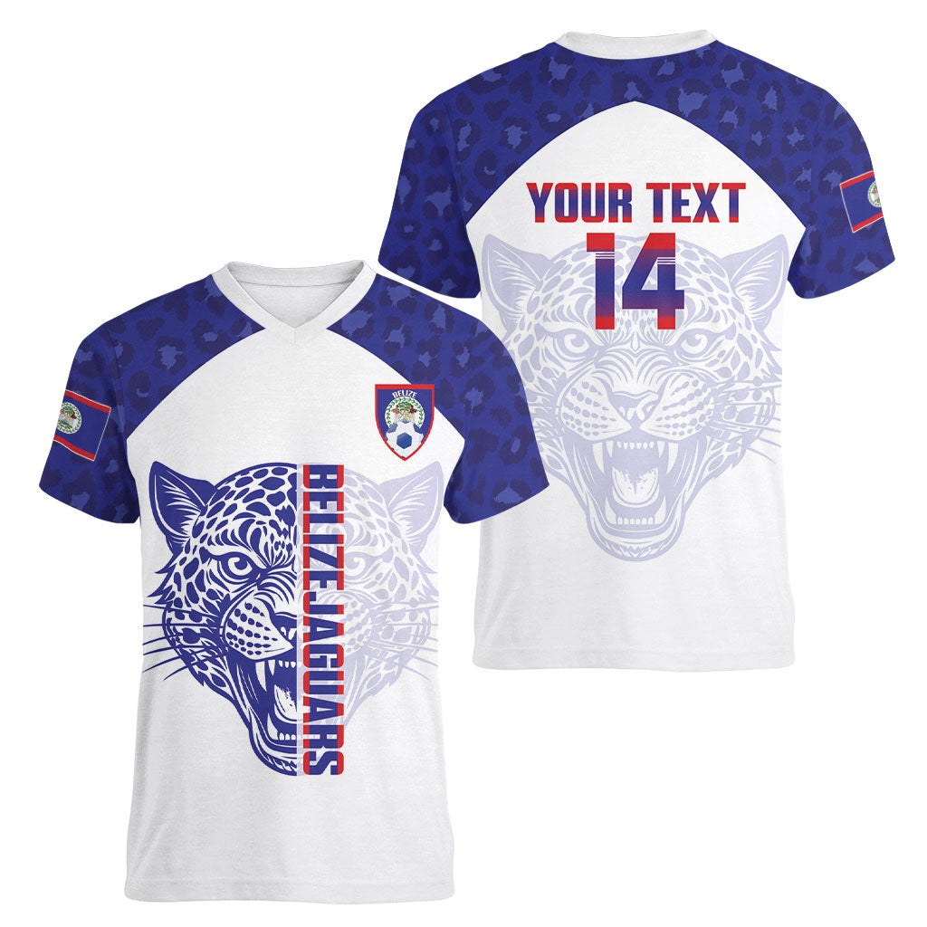 Belize Football 2026 Custom Women V-Neck T-Shirt Go Jaguars