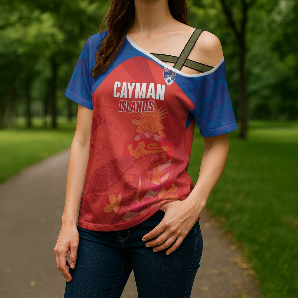 Cayman Islands Football 2026 Custom Cross Shoulder Shirt Sea Turtle Coat Of Arms Style