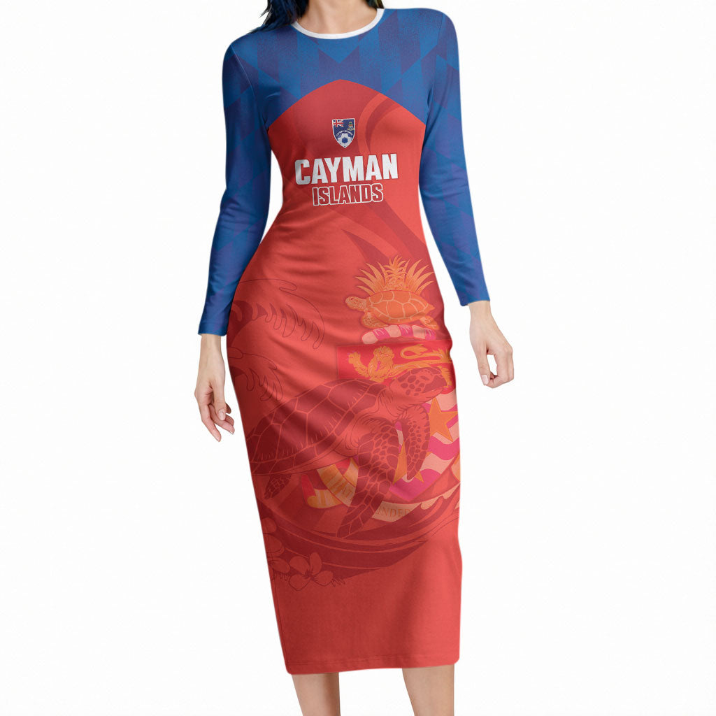 Cayman Islands Football 2026 Custom Long Sleeve Bodycon Dress Sea Turtle Coat Of Arms Style
