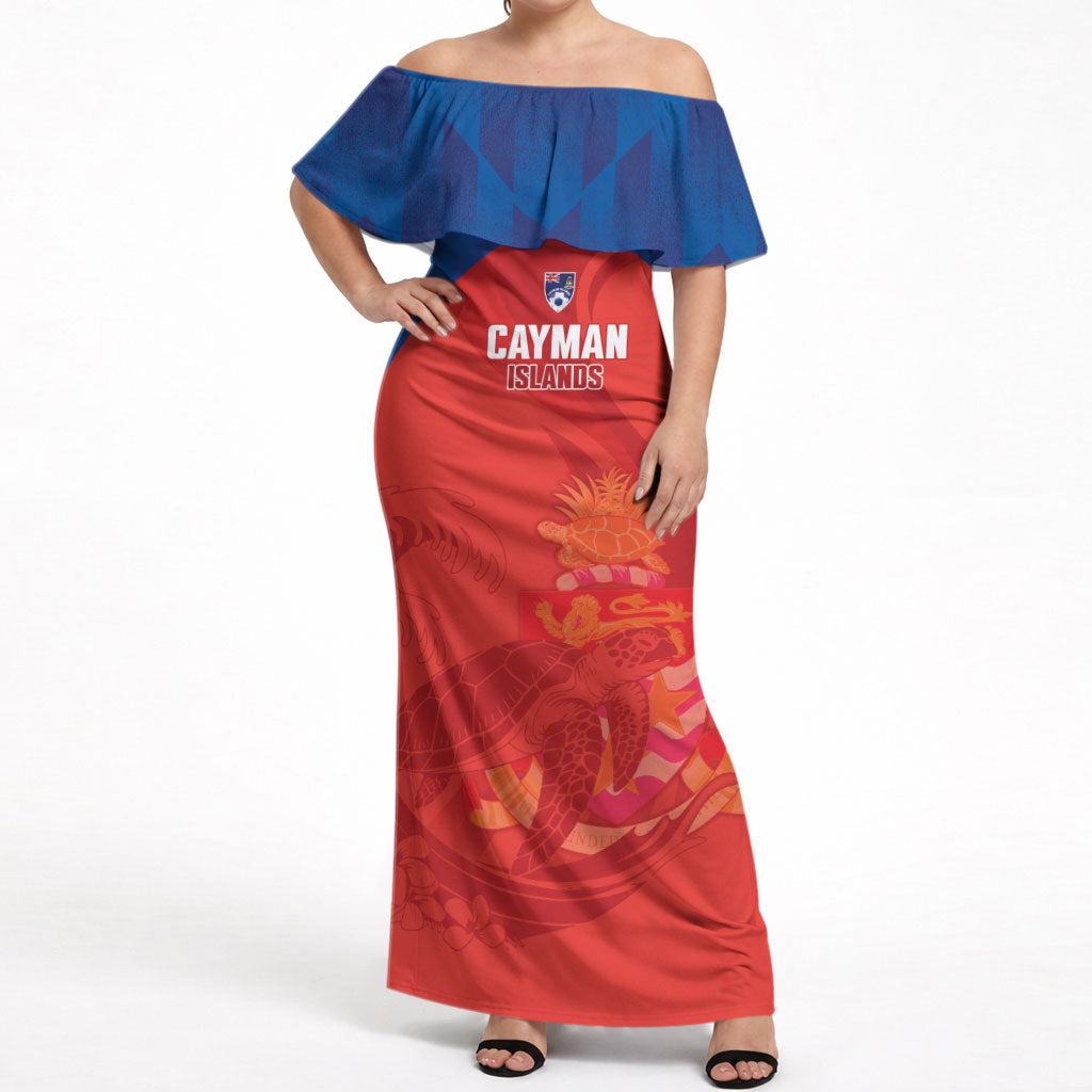 Cayman Islands Football 2026 Custom Off Shoulder Maxi Dress Sea Turtle Coat Of Arms Style