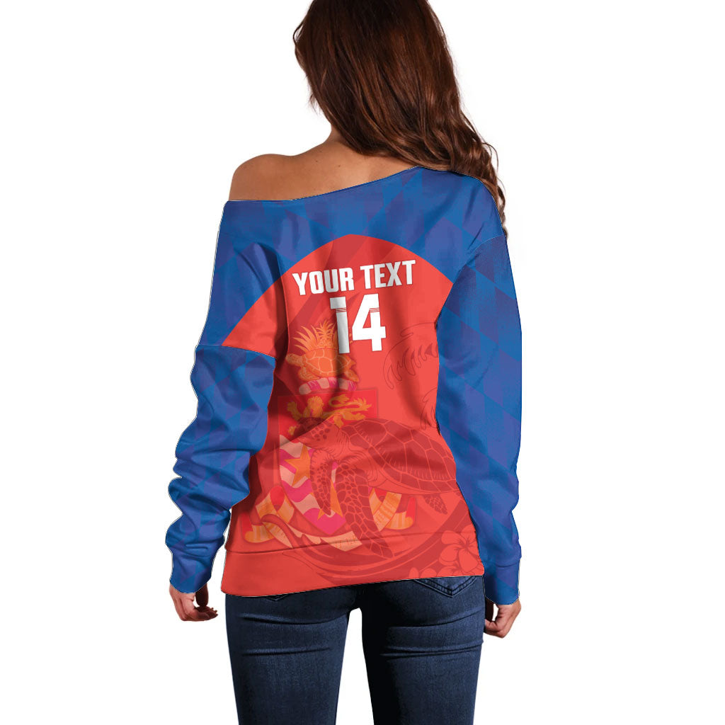Cayman Islands Football 2026 Custom Off Shoulder Sweater Sea Turtle Coat Of Arms Style