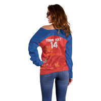 Cayman Islands Football 2026 Custom Off Shoulder Sweater Sea Turtle Coat Of Arms Style
