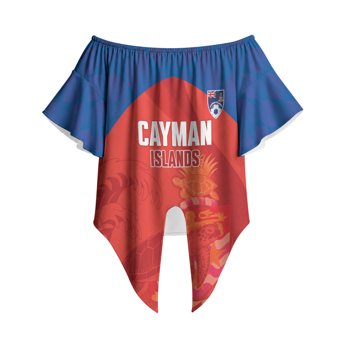 Cayman Islands Football 2026 Custom Off Shoulder Wrap Waist Top Sea Turtle Coat Of Arms Style