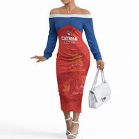 Cayman Islands Football 2026 Custom Off The Shoulder Long Sleeve Dress Sea Turtle Coat Of Arms Style