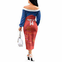 Cayman Islands Football 2026 Custom Off The Shoulder Long Sleeve Dress Sea Turtle Coat Of Arms Style