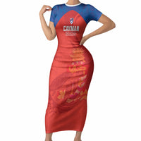 Cayman Islands Football 2026 Custom Short Sleeve Bodycon Dress Sea Turtle Coat Of Arms Style