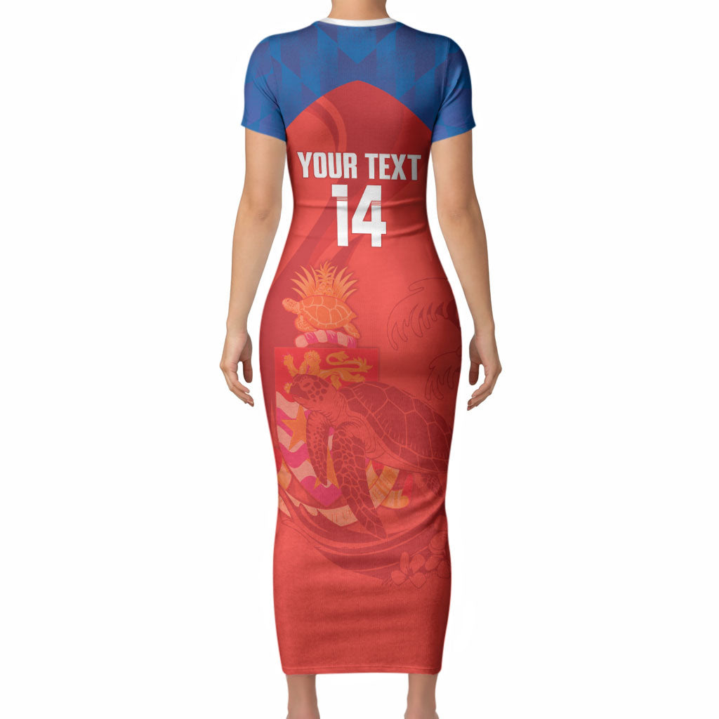Cayman Islands Football 2026 Custom Short Sleeve Bodycon Dress Sea Turtle Coat Of Arms Style