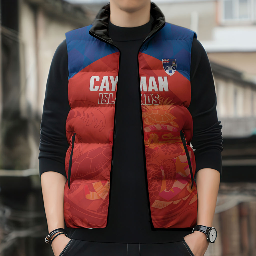Cayman Islands Football 2026 Custom Sleeveless Puffer Jacket Sea Turtle Coat Of Arms Style